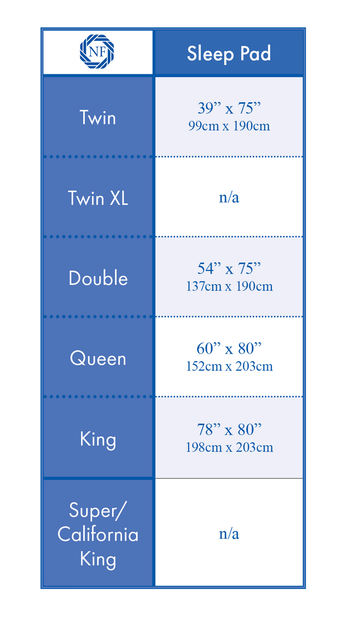 SizeChart SleepPad | Northern Feather Canada