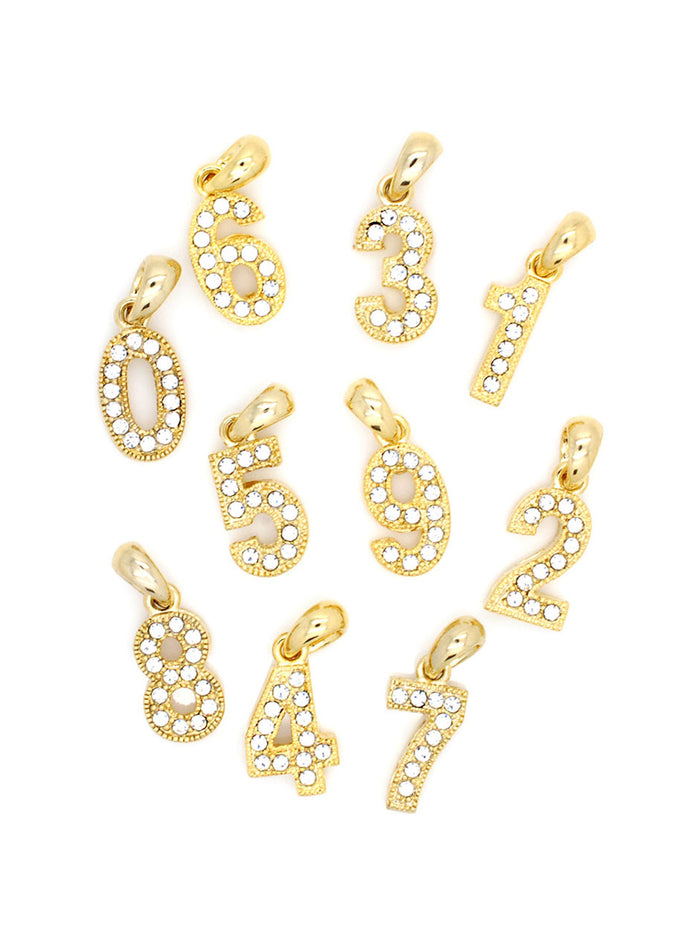 Number Pendant Charms - Gold Crystal