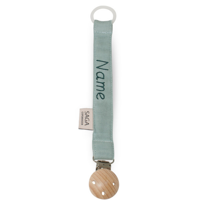 Pacifier Clip - Dusty Green - With Name