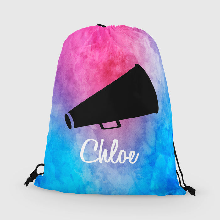 Personalized Cheer Drawstring Bag, Custom Cheer Megaphone Drawstring Backpack Bag