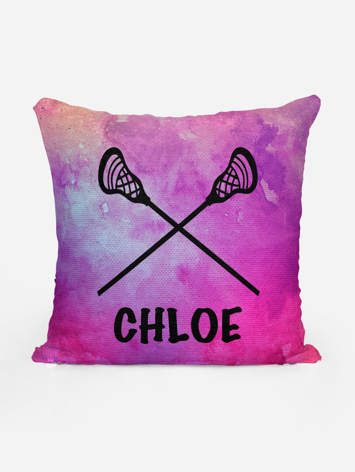 Personalized CUSTOM LACROSSE Sequin Pillow - Watercolors