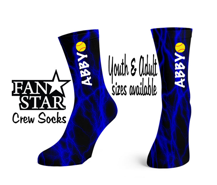 Personalized Lightning Softball Crew Socks