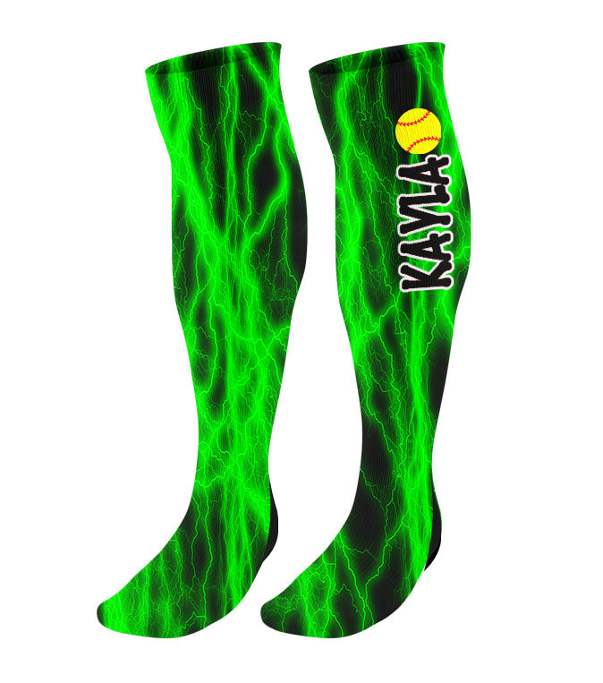 Personalized Lightning Softball Knee High Socks with Name