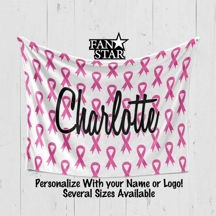 Personalized Pink Ribbon Blanket, Plush Blanket
