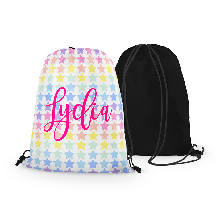 Personalized Rainbow Stars Drawstring Bag