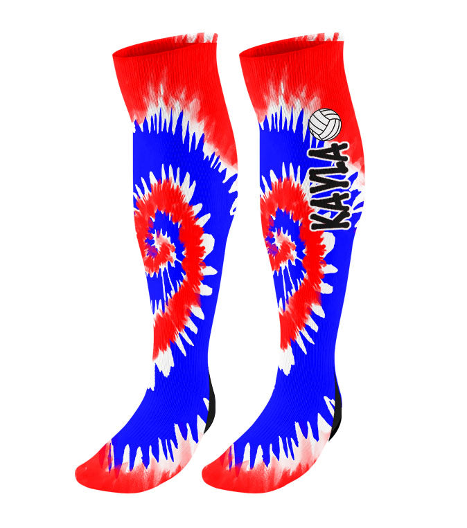 Personalized Volleyball Knee High Socks - Tie Dye Background