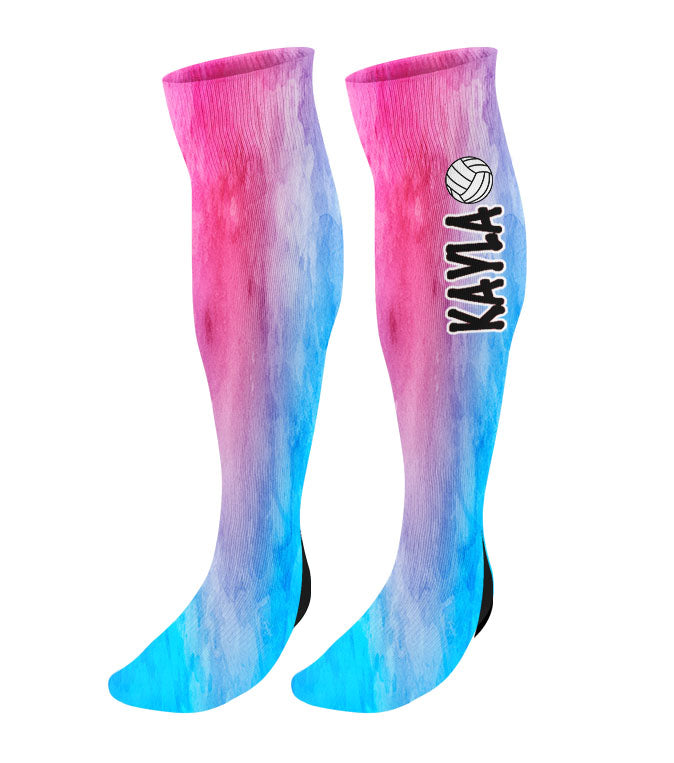 Personalized Volleyball Knee High Socks - Watercolor Background