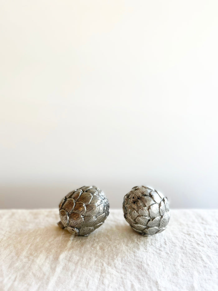 artichoke shaped pewter salt & pepper shakers