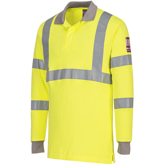 Portwest FR77 Yellow Modaflame Knit Flame Resistant Anti Static Long Sleeve Hi Vis Polo Shirt