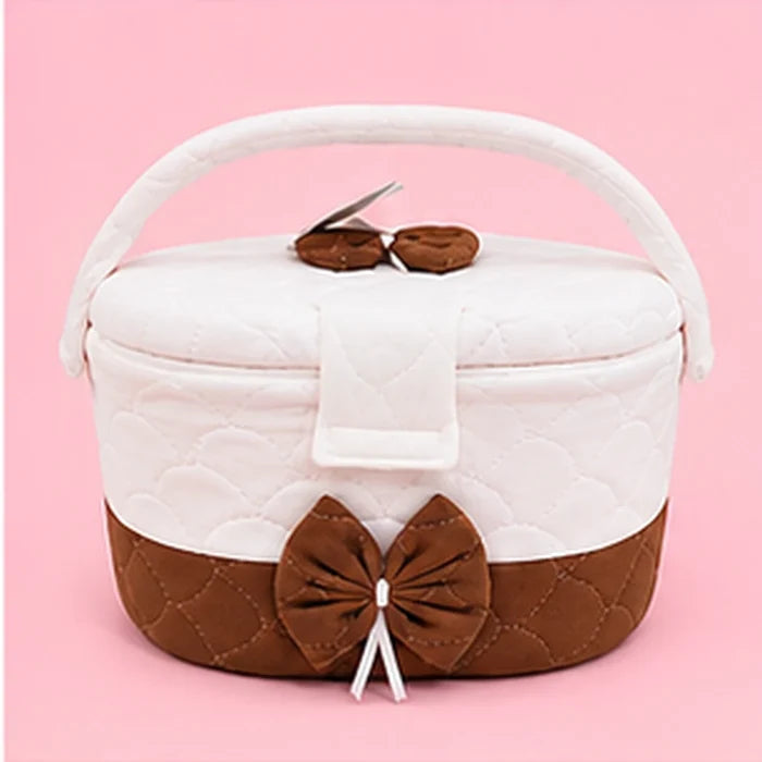 Premium Quilted Baby Care & Essentials Basket with Handle – Brown & White