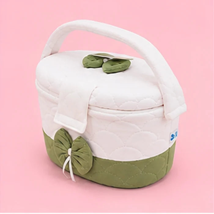 Premium Quilted Baby Care & Essentials Basket with Handle – Green & White