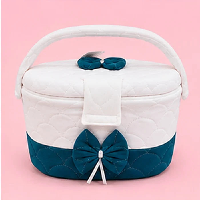 Premium Quilted Baby Care & Essentials Basket with Handle – Teal & White