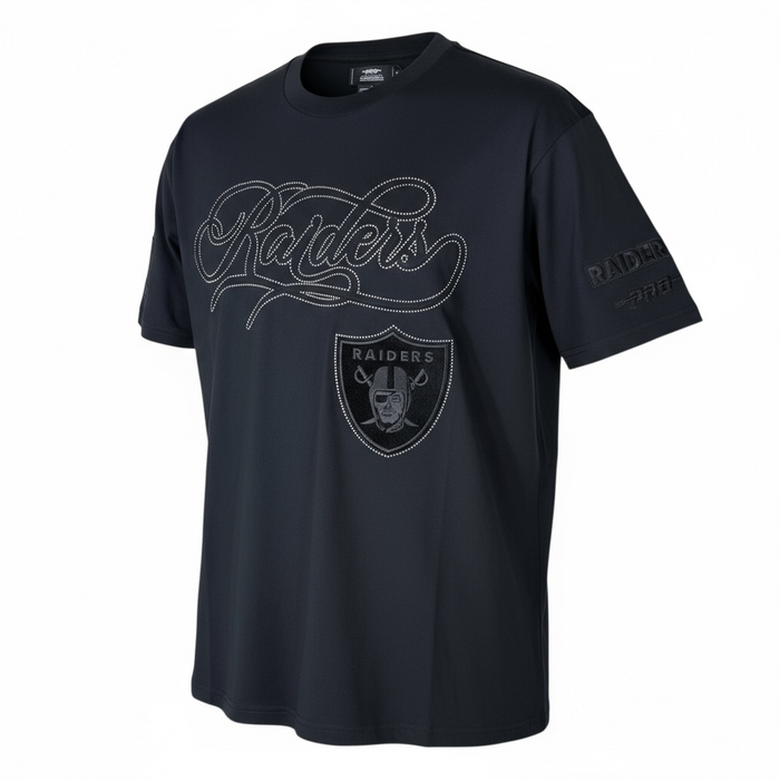 Black Pro Standard Las Vegas Raiders blackout drop shoulder T-shirt with Raiders logo and relaxed fit.