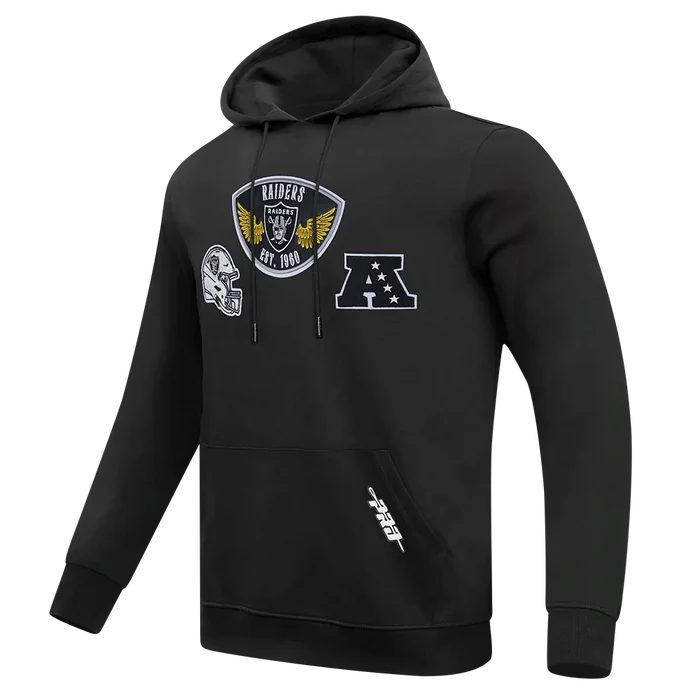Black Pro Standard Las Vegas Raiders Born For Sport hoodie with Raiders logo and front pocket, casual athletic wear.