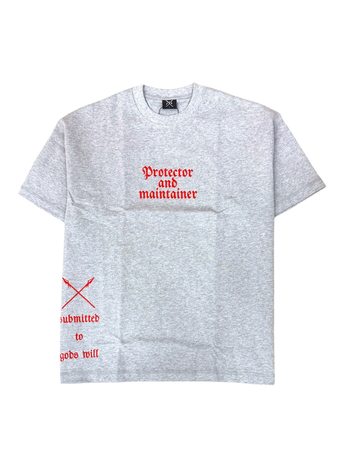 Grey and red "Fear The Most High" T-shirt by Protector and Maintainer, featuring bold printed design on soft fabric.