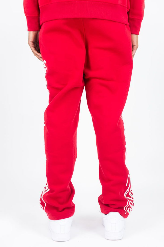 Red Rebel Minds 'Blessed' fleece sweatpants with drawstring waist and relaxed fit, casual athletic wear for men and women.