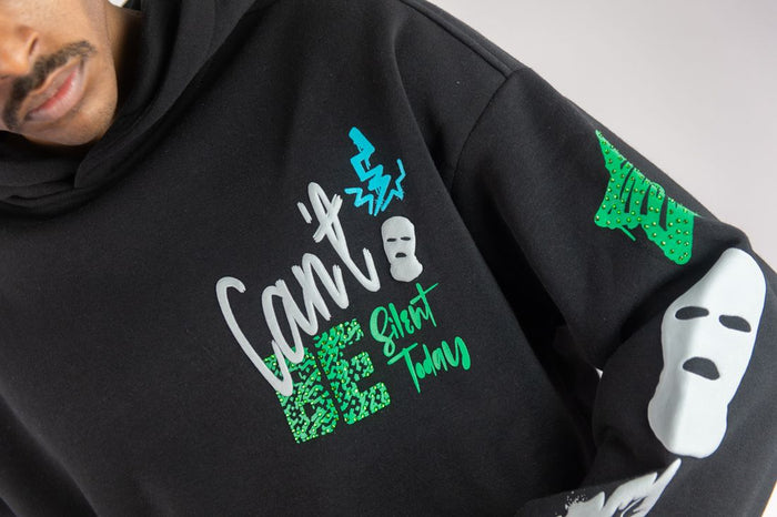 Black Rebel Minds 'Can't Be' fleece cropped hoodie with drawstring hood and ribbed cuffs, casual and comfortable streetwear.