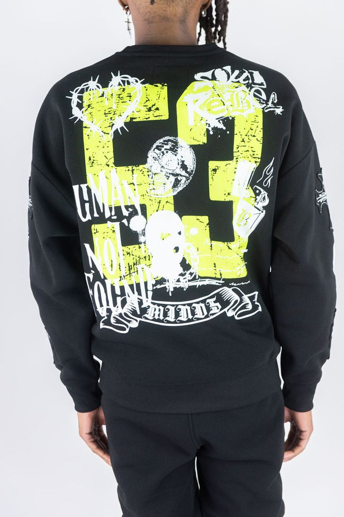Black Rebel Minds Mask 53 crew sweatshirt with logo and relaxed fit, made of comfortable crewneck fabric.