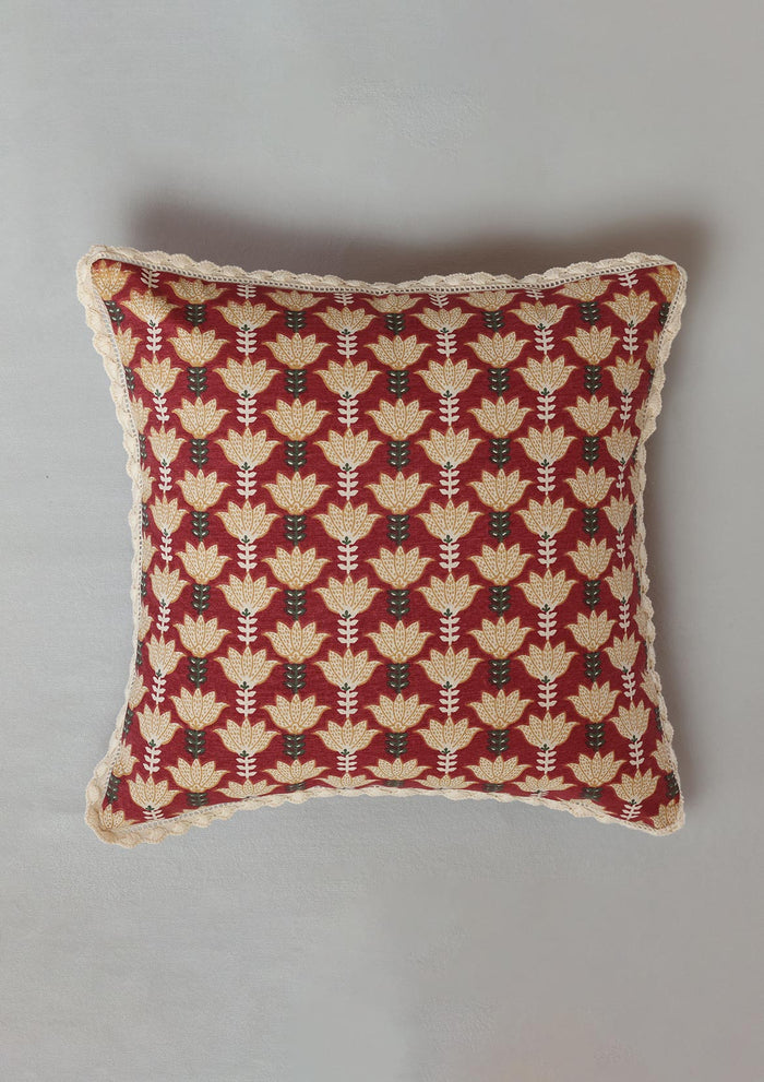Rohida Red | Printed Floral | 100% Cotton Cushion Cover For Sofa