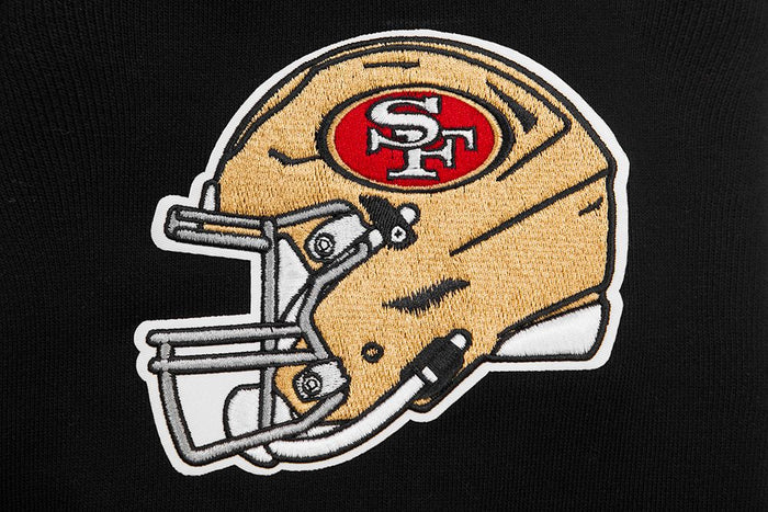 Black Pro Standard San Francisco 49ers 'Classic Bristle' hoodie featuring team logo and design details.