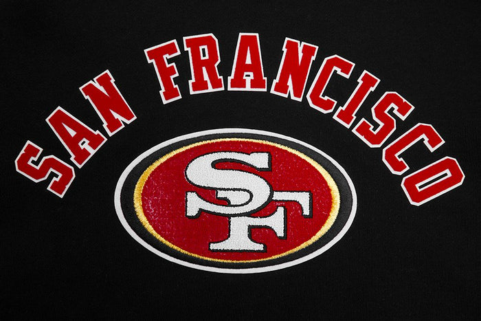 Black Pro Standard San Francisco 49ers Classic Bristle hoodie with team logo and front pocket, casual sportswear for fans.