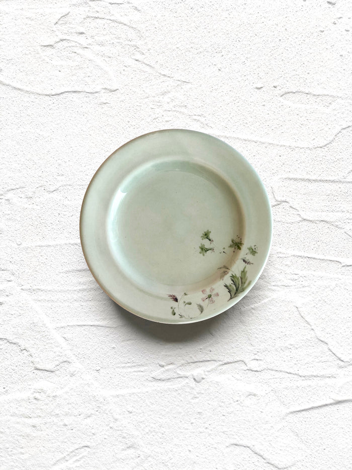 light green bread plate with hand painted flowers 6.5 inch