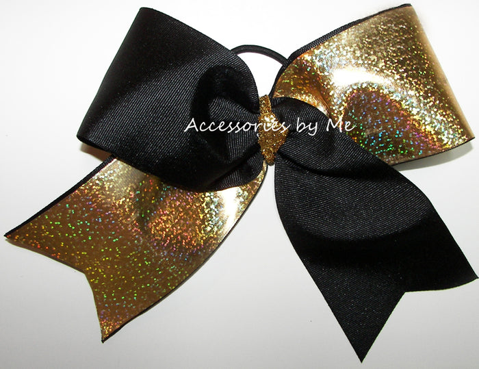 Tic Toc Black Gold Glittery Big Cheer Bow