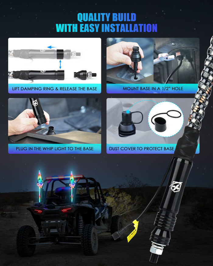 Spiral RGB LED Flag Pole Whip Light with Remote Control | Monsoon Series