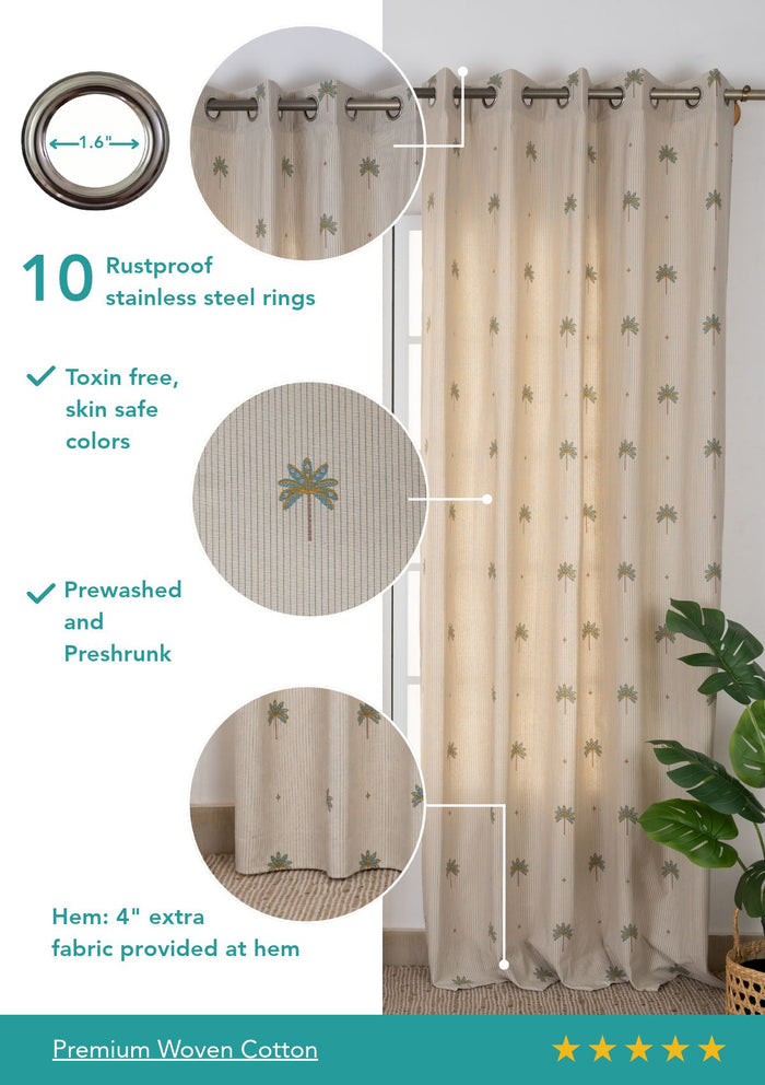 Tala Teal Floral 100% Cotton Printed Curtain For Livingroom / Bedroom | Light Reduction | Single Piece