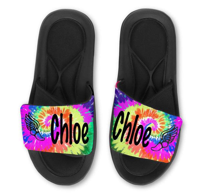Track Tie Dye Custom Slides / Sandals - Choose your Background!