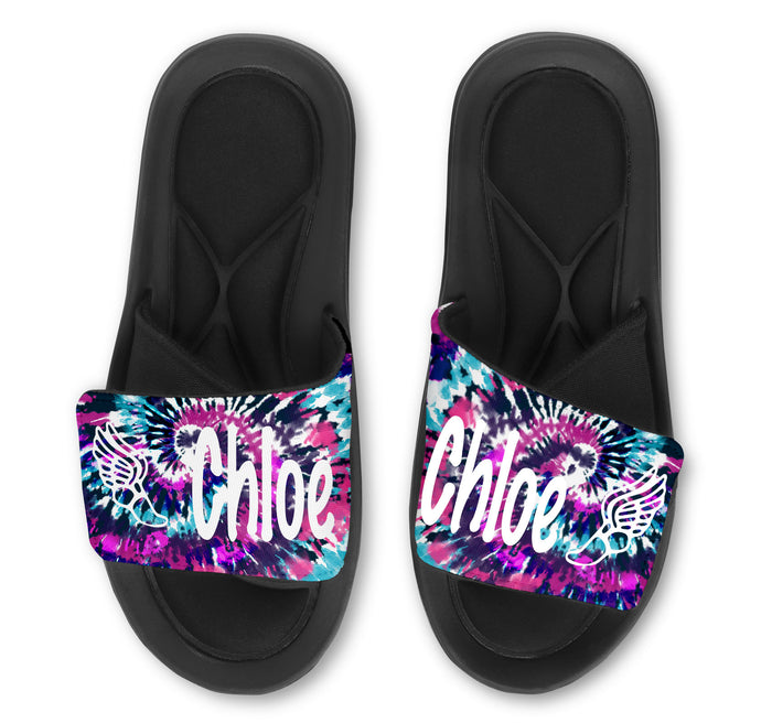 Track Tie Dye Custom Slides / Sandals - Choose your Background!