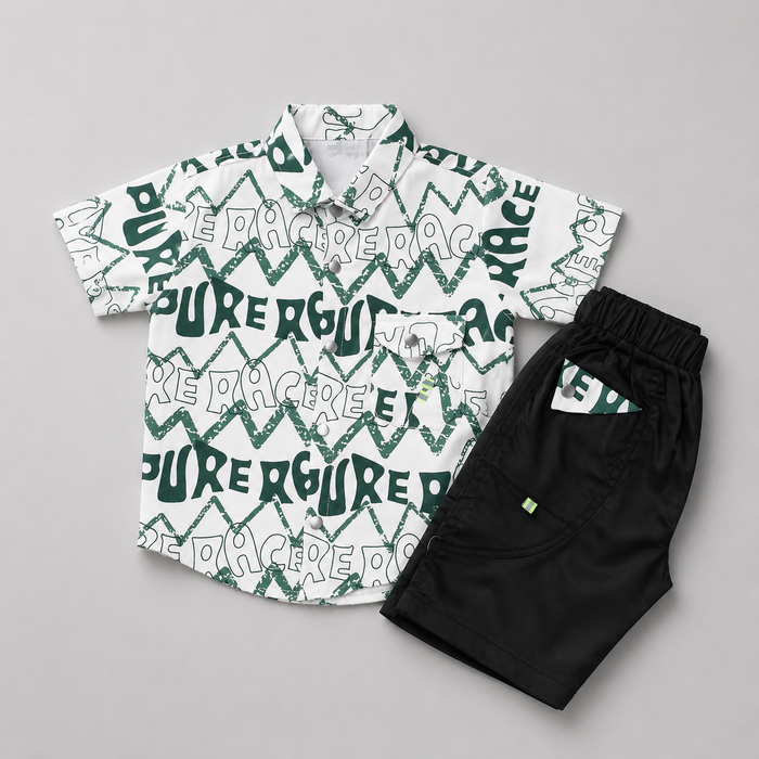 Trendy Printed Boys Shirt & Shorts Co-Ord Set