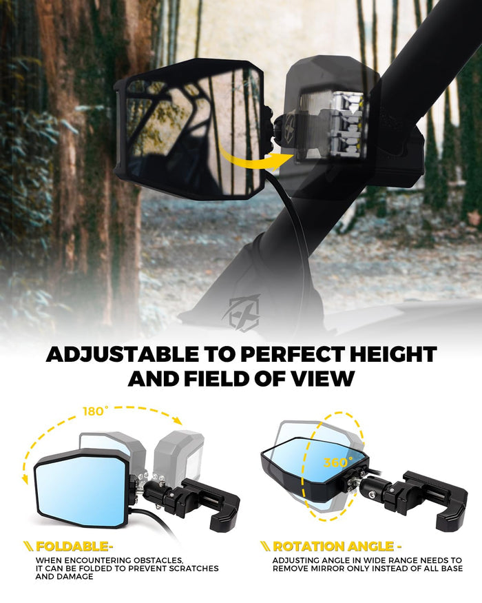 UTV Side Mirrors with LED Spotlights & Puddle Lights