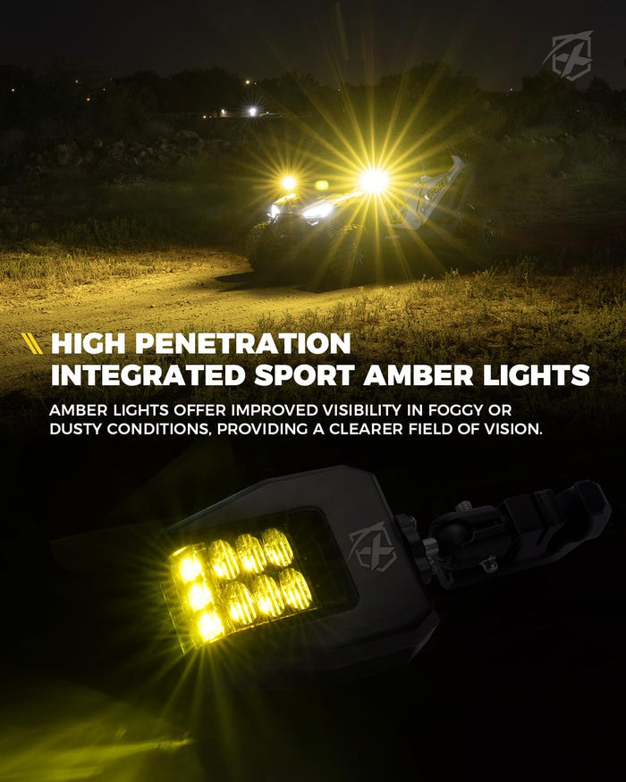 UTV Side View Mirrors with LED Spotlights & C-Clamp Brackets