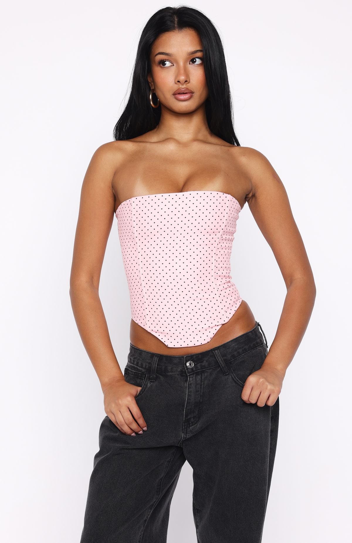 Let It Go Strapless Bustier Pink Polka Dot