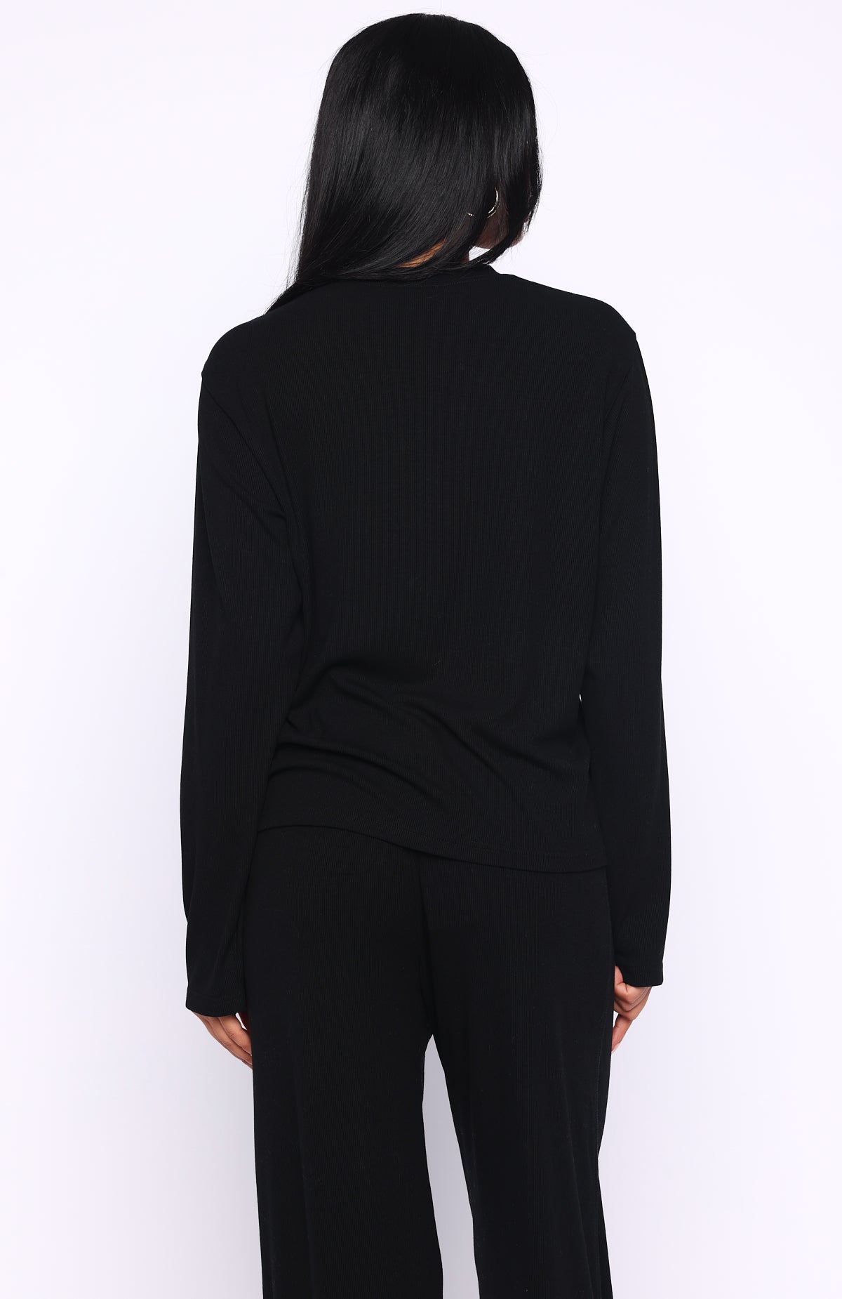 Come A Long Way Soft Lounge Long Sleeve Ribbed Tee Black