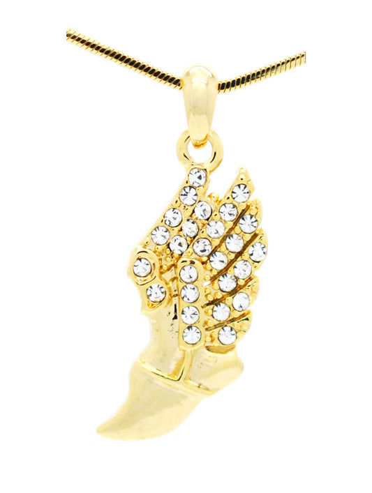 Winged Foot Necklace - Medium Size Track Necklace With Crystal Pendant