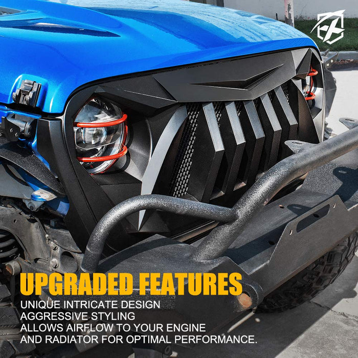 Xprite Black Replacement Grille for 2018+ Jeep Wrangler JL & Gladiator JT | Black Widow Series