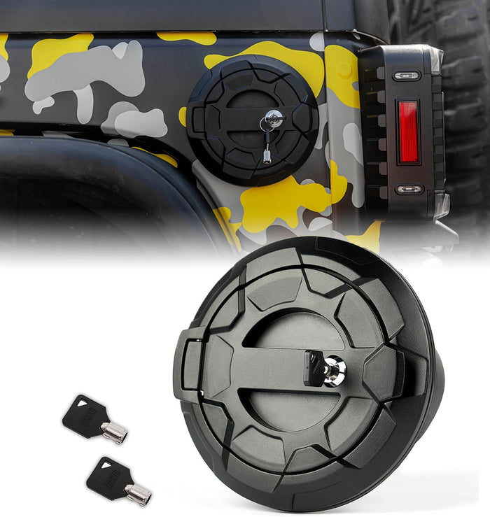 Xprite Gas Cap Cover for Jeep Wrangler JK JKU 07-18 – Aluminum Fuel Door Cover  | Bedrock Series