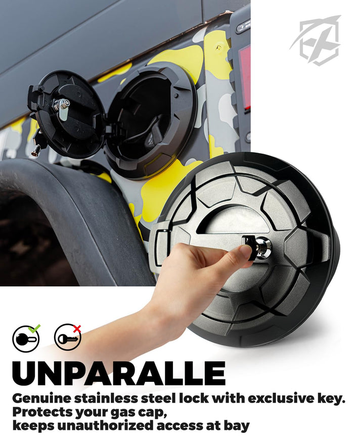 Xprite Gas Cap Cover for Jeep Wrangler JK JKU 07-18 – Aluminum Fuel Door Cover  | Bedrock Series