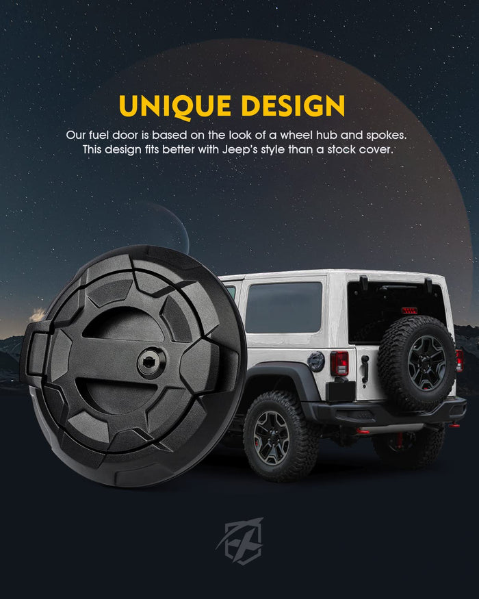 Xprite Gas Cap Cover for Jeep Wrangler JK JKU 07-18 – Aluminum Fuel Door Cover  | Bedrock Series