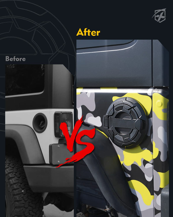 Xprite Gas Cap Cover for Jeep Wrangler JK JKU 07-18 – Aluminum Fuel Door Cover  | Bedrock Series