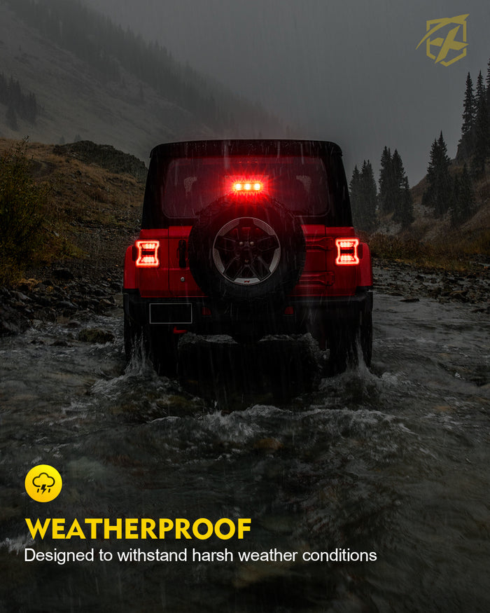 Xprite Jeep LED Third Brake Lights, IP68 Waterproof – High Mount Stop Lights for 2018+Jeep Wrangler JL JLU