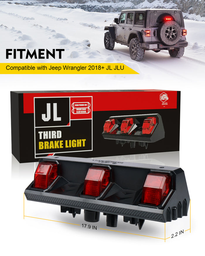 Xprite Jeep LED Third Brake Lights, IP68 Waterproof – High Mount Stop Lights for 2018+Jeep Wrangler JL JLU