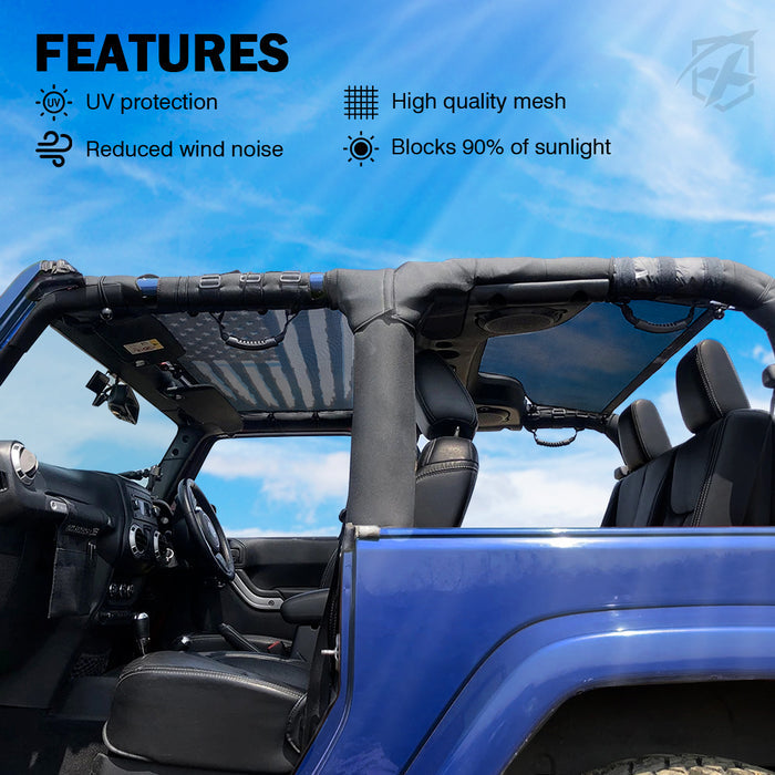 Xprite Jeep Wrangler JKU Bikini Mesh Sunshade Top 2007 to 2018 4 Door UV Protection Mesh Roof Shade for Jeep