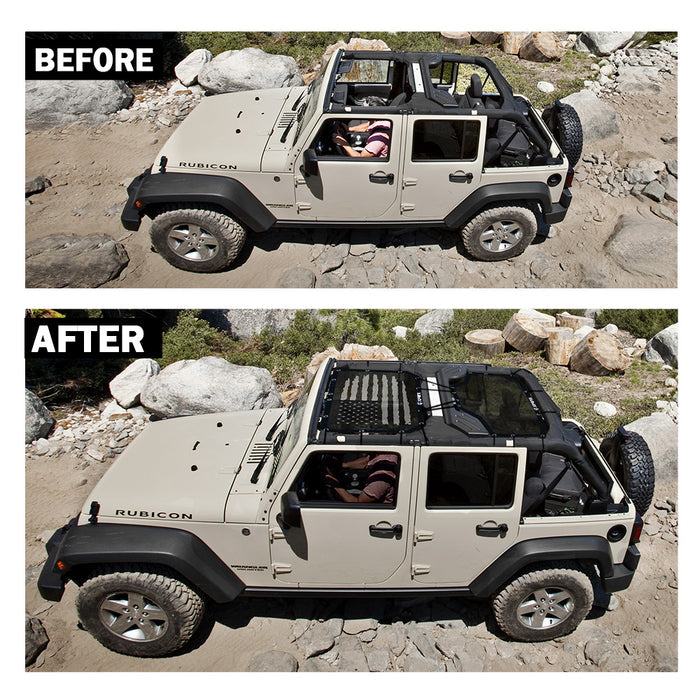 Xprite Jeep Wrangler JKU Bikini Mesh Sunshade Top 2007 to 2018 4 Door UV Protection Mesh Roof Shade for Jeep