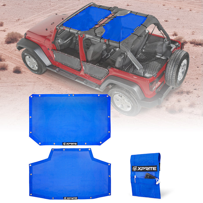 Xprite Jeep Wrangler JKU Bikini Mesh Sunshade Top 2007 to 2018 4 Door UV Protection Mesh Roof Shade for Jeep