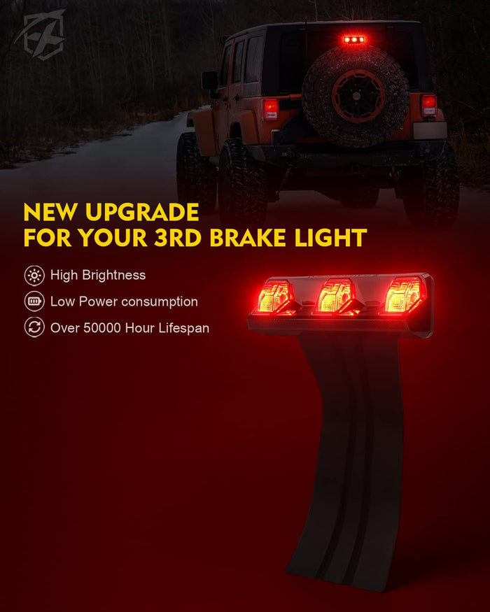 Xprite LED Third Brake Light for 2007–2018 Jeep Wrangler JK/JKU | High Mount Stop Light Plug & Play Upgrade