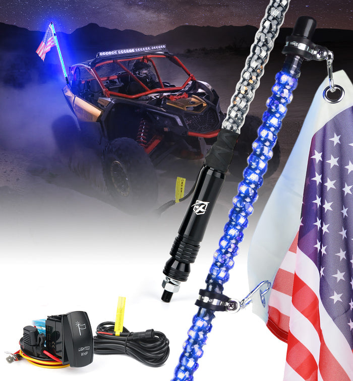 Xprite Spiral RGB LED Whip Lights – Off-Road Flag Pole Chase Lights for UTV, ATV, Polaris RZR  | Twister Series