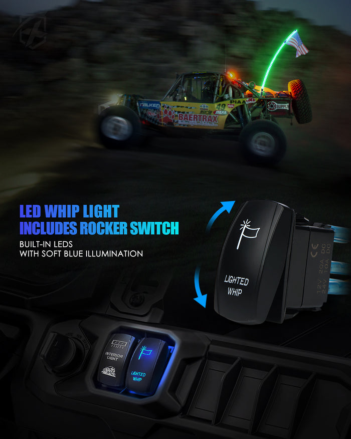 Xprite Spiral RGB LED Whip Lights – Off-Road Flag Pole Chase Lights for UTV, ATV, Polaris RZR  | Twister Series